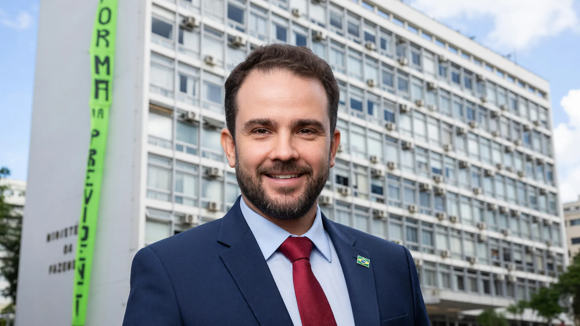 Retrato do ministro com prédio do Ministério da Fazenda ao fundo, transição escala 6x1 setor produtivo