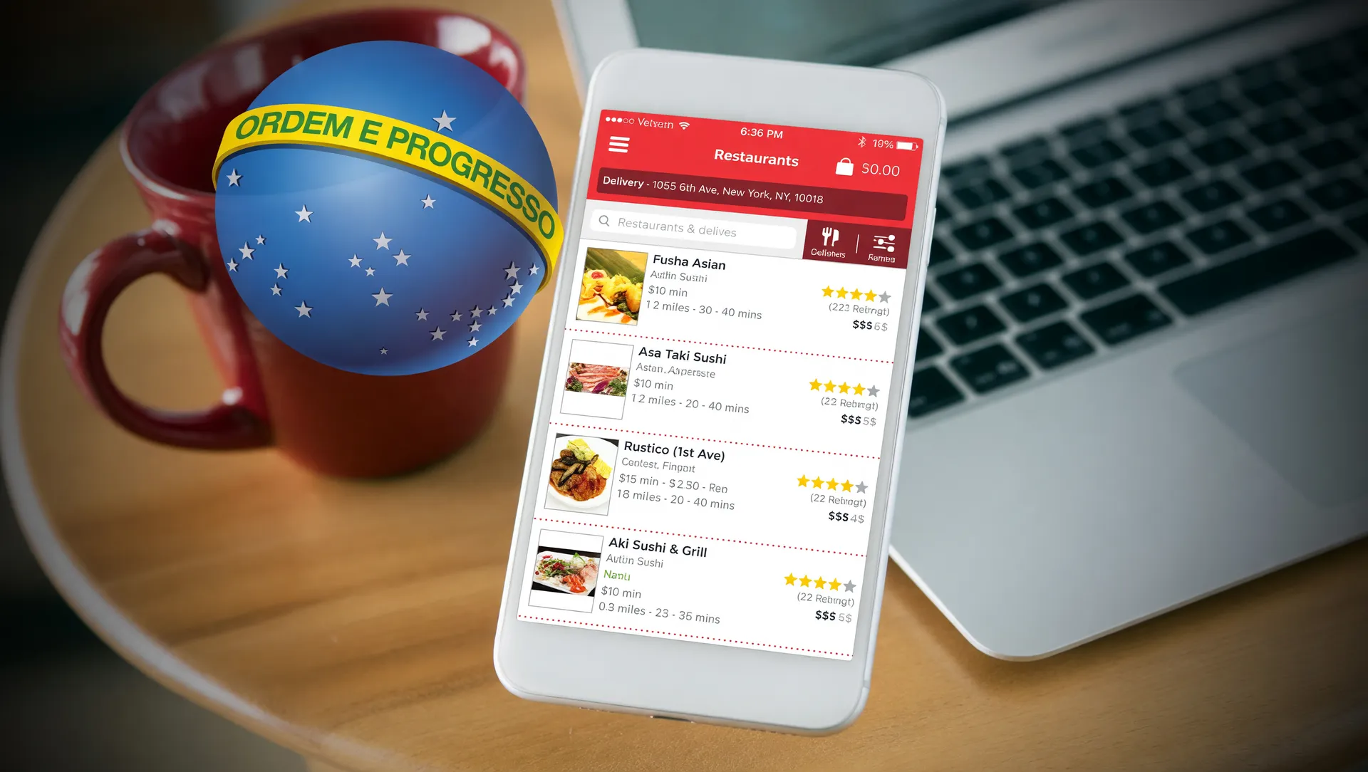 Fiscalização de transparência de preços em aplicativos: logotipo federal e interface de app de delivery