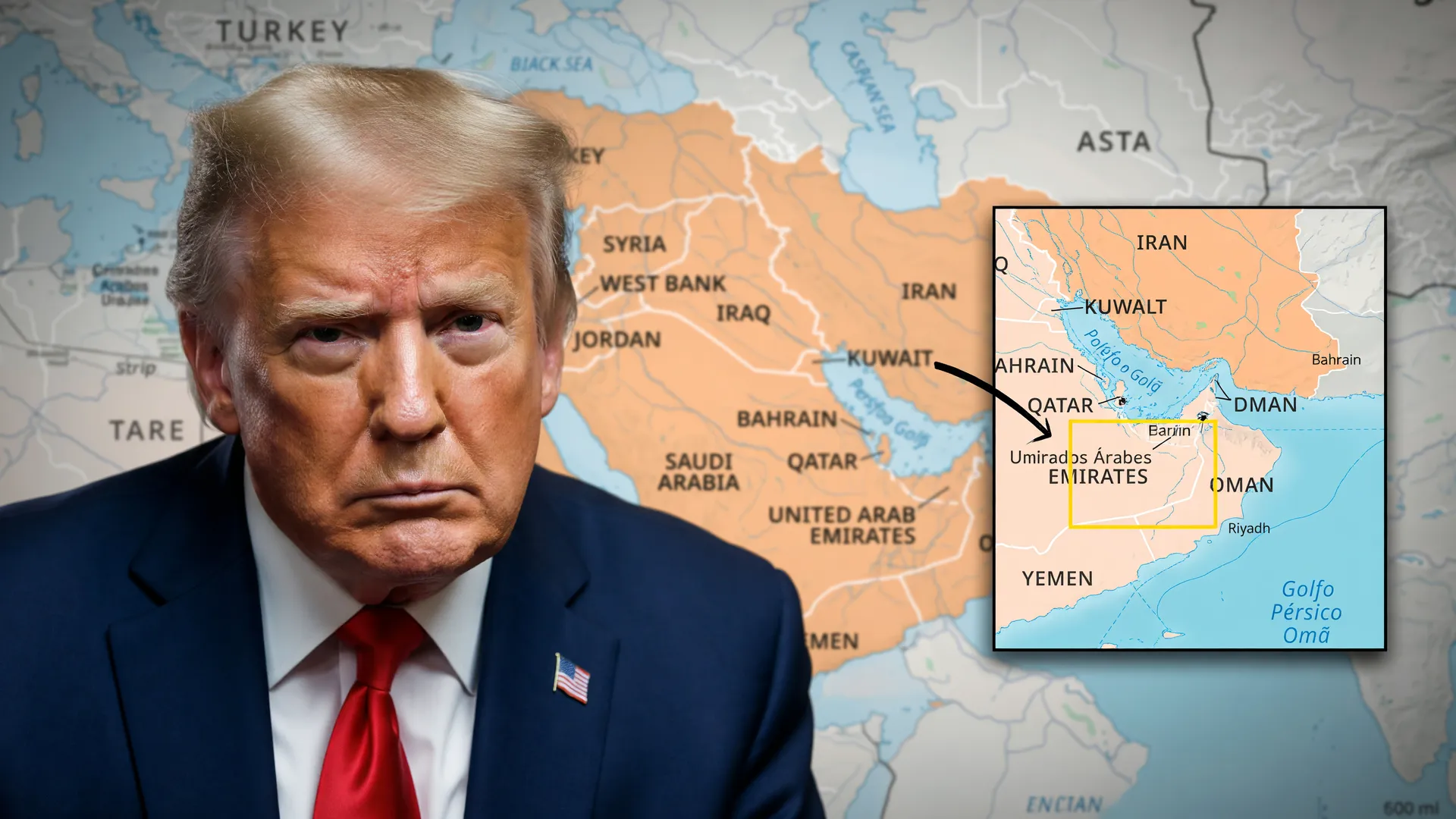 Trump sobre Mapa do Oriente Médio e Estreito de Ormuz: tropas americanas, cessar-fogo e tensão do Irã