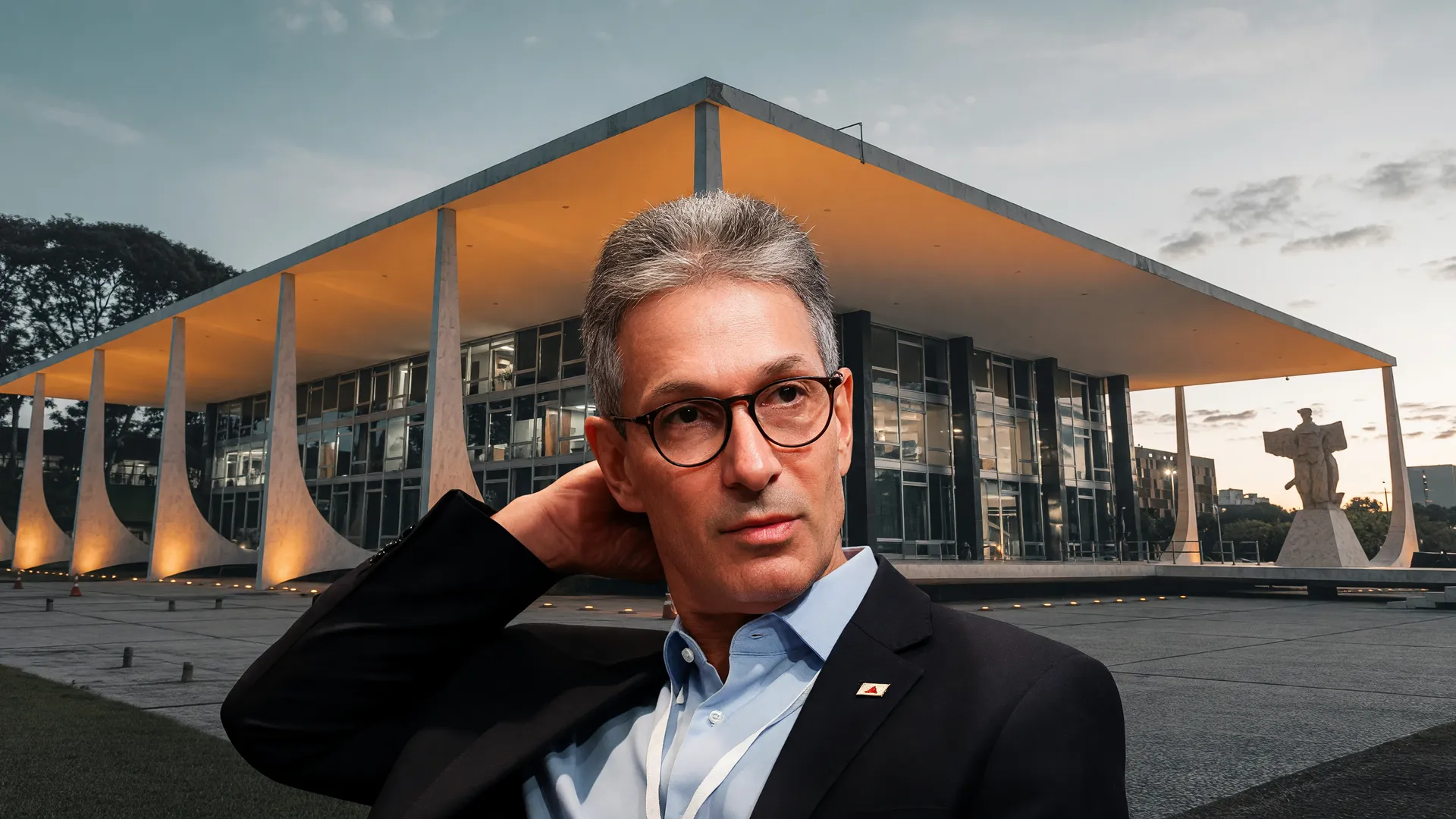 Romeu Zema em retrato profissional com contexto institucional do inquérito fake news no STF