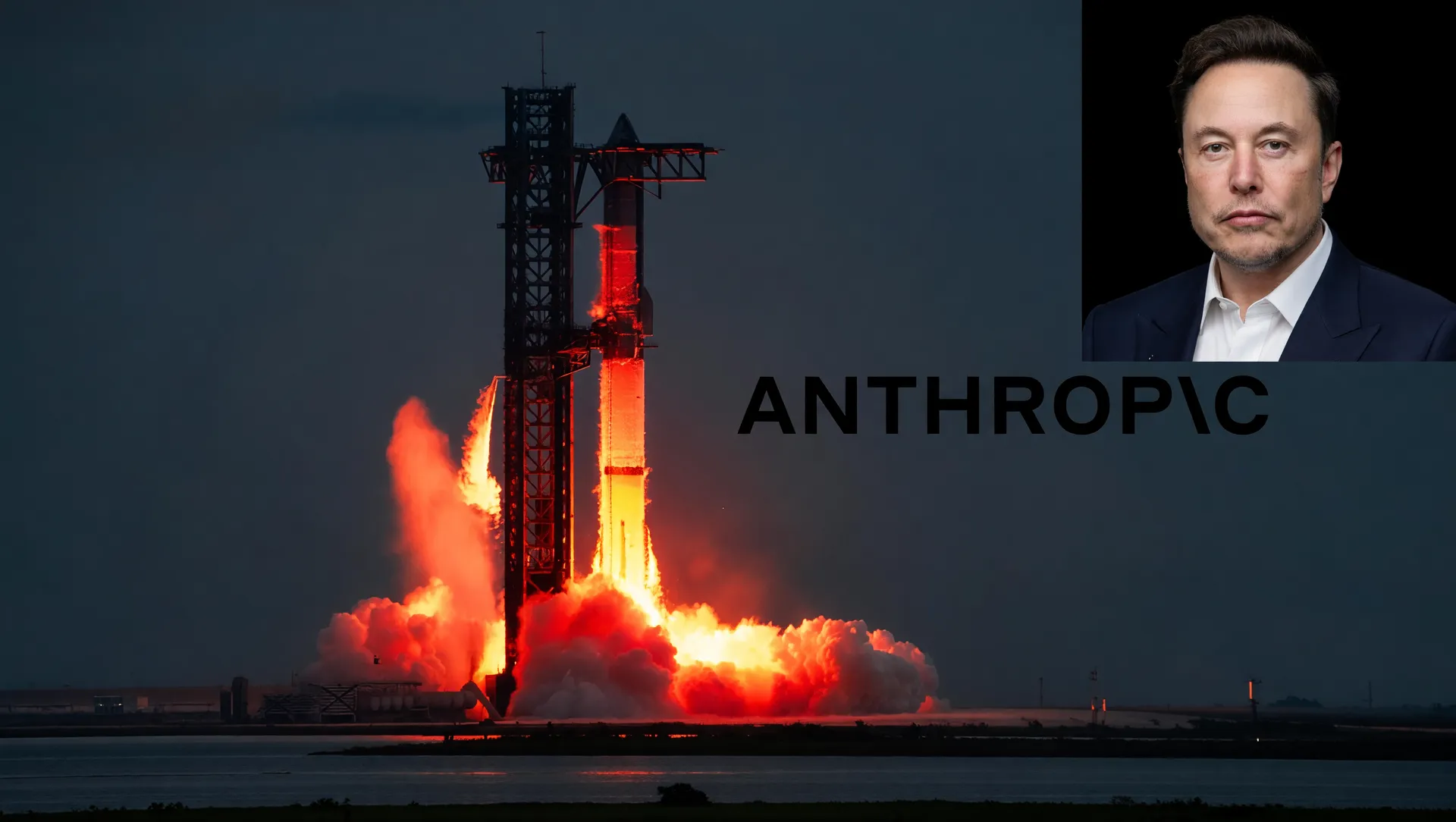 Acordo Anthropic SpaceX supercomputador IA: Starship e marca Anthropic em composição editorial futurista