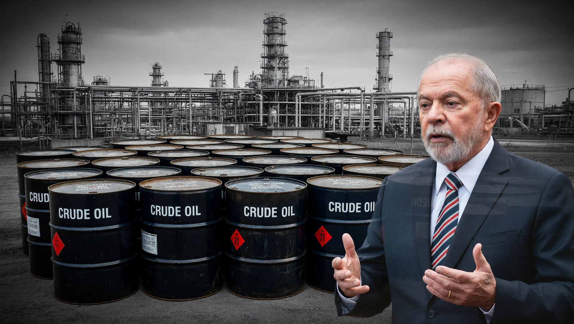 Aumento mistura biodiesel diesel 2026: barris de petróleo em refinaria industrial