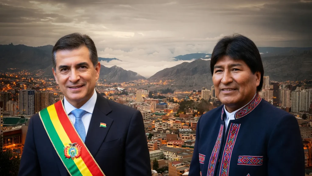 Rodrigo Paz e Evo Morales em La Paz durante crise que deixa brasileiros presos na Bolívia