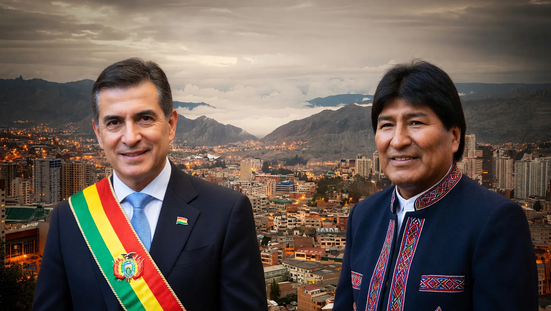 Rodrigo Paz e Evo Morales em La Paz durante crise que deixa brasileiros presos na Bolívia