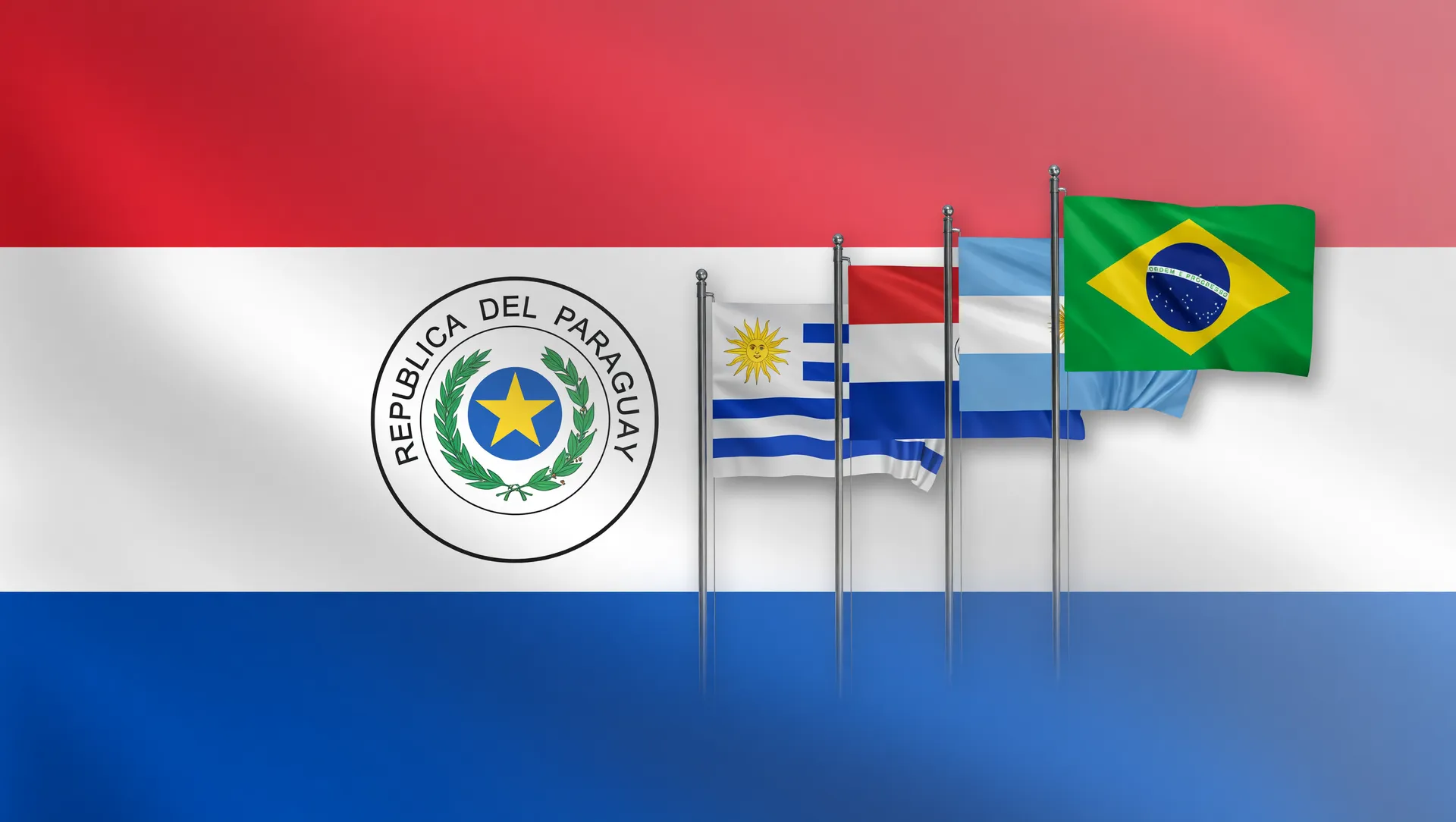 Integração sul-americana: bandeiras do Mercosul e Paraguai onde CIN é aceita na América do Sul