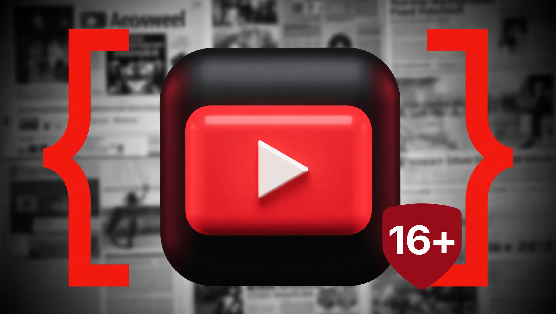 Logotipo YouTube com aviso de classificação indicativa YouTube menores de 16 anos