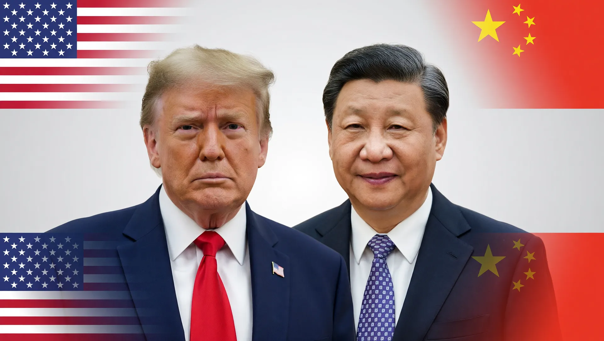 Retratos de Donald Trump e Xi Jinping em composição editorial representando negociação de corte de tarifas EUA China