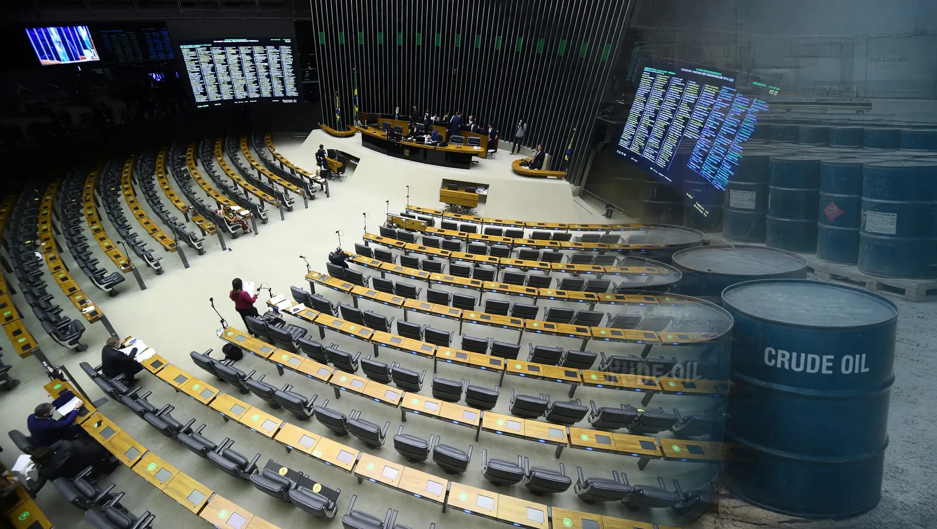 Câmara dos Deputados debatendo criminalização preço abusivo combustíveis em resposta à crise de petróleo