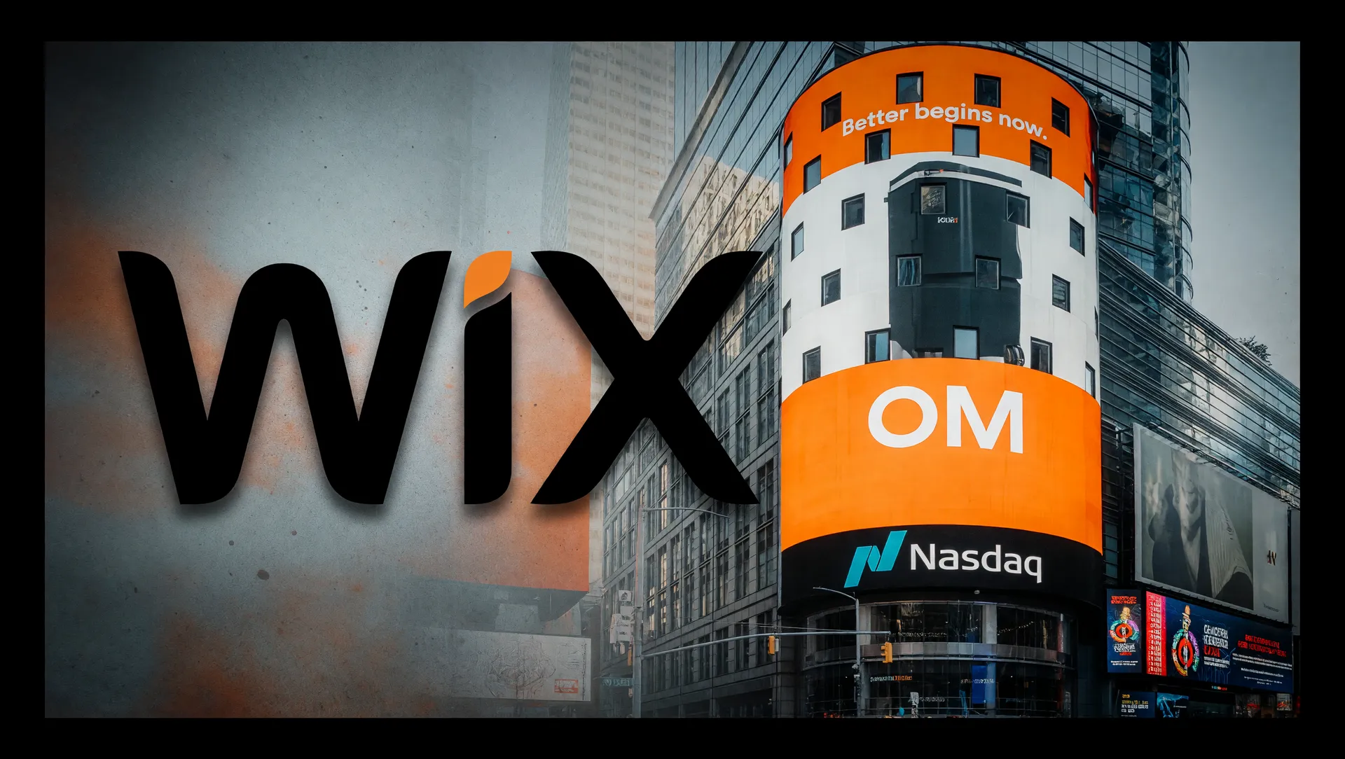 Logo Wix e prédio Nasdaq em composição editorial sobre demissões tecnologia inteligência artificial