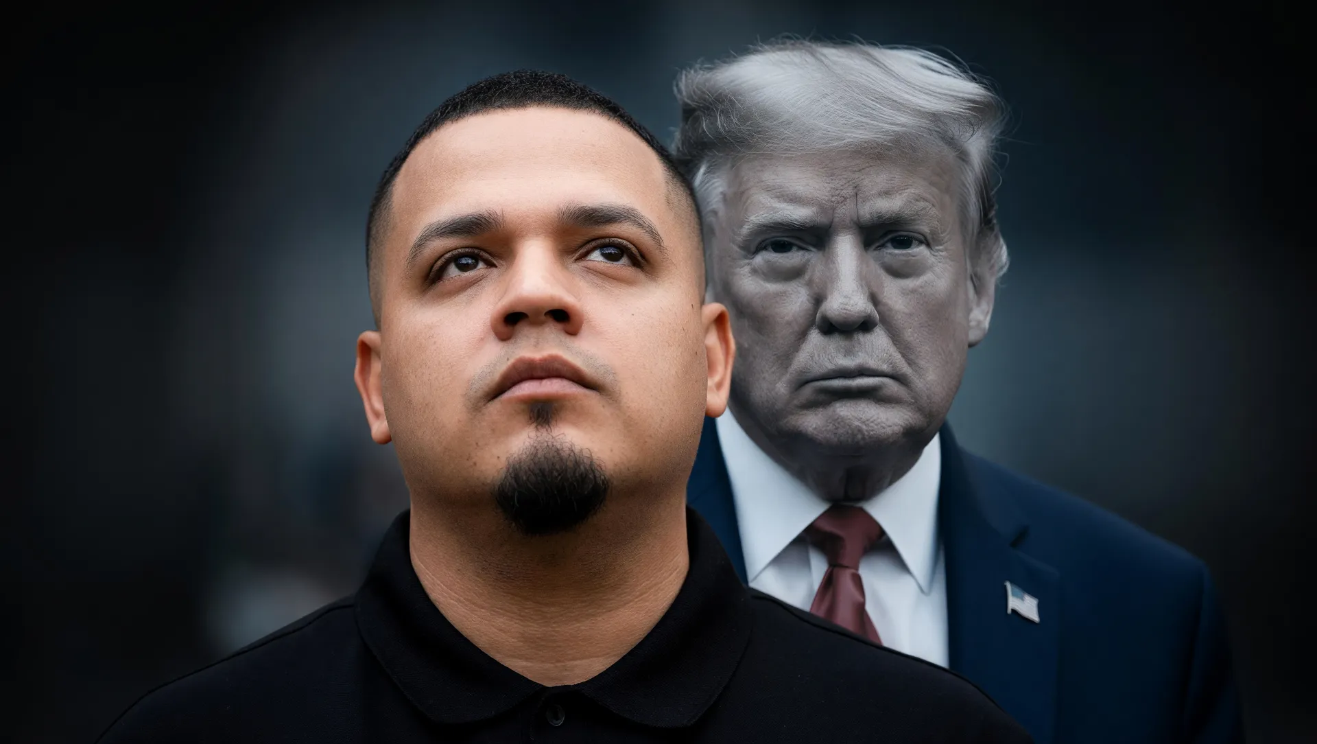 Kilmar Abrego e Trump em colagem sobre a deportação por engano e abuso de poder