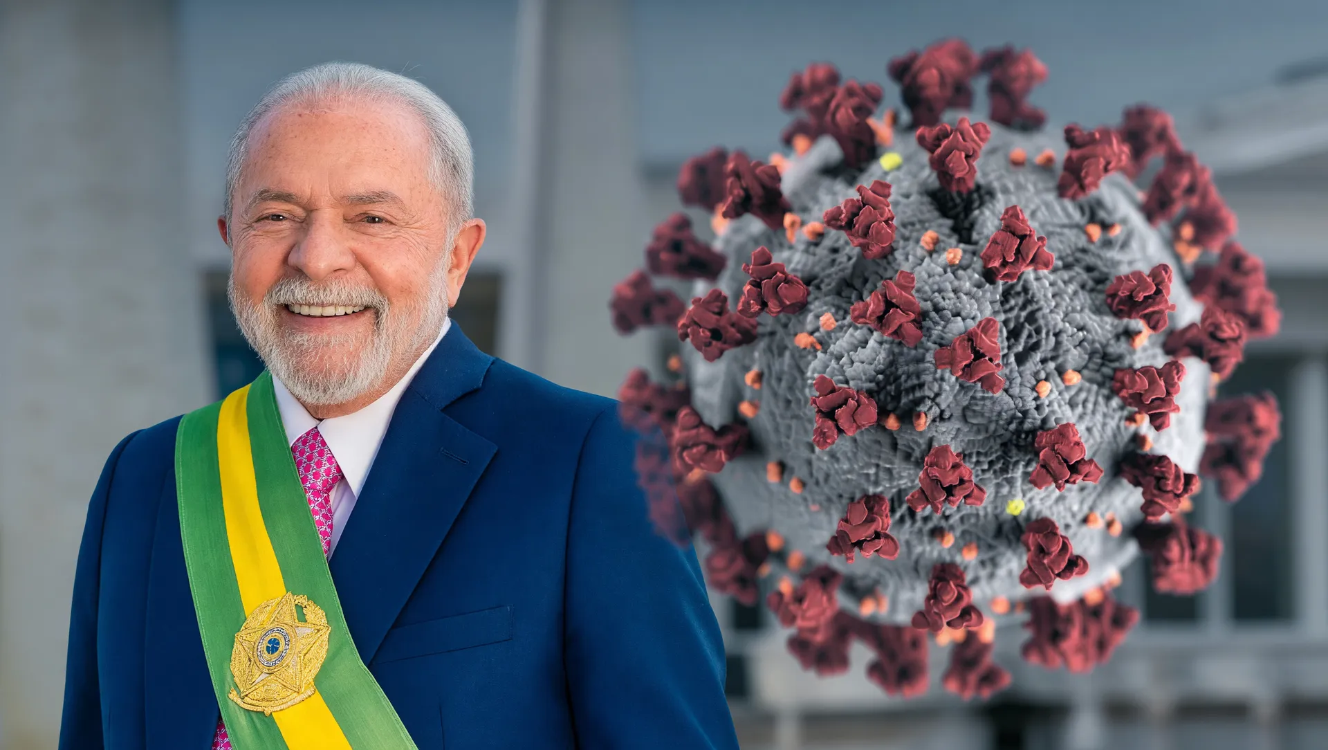 Retrato presidencial com visualização da Covid-19, representando o dia nacional de memória das vítimas covid-19