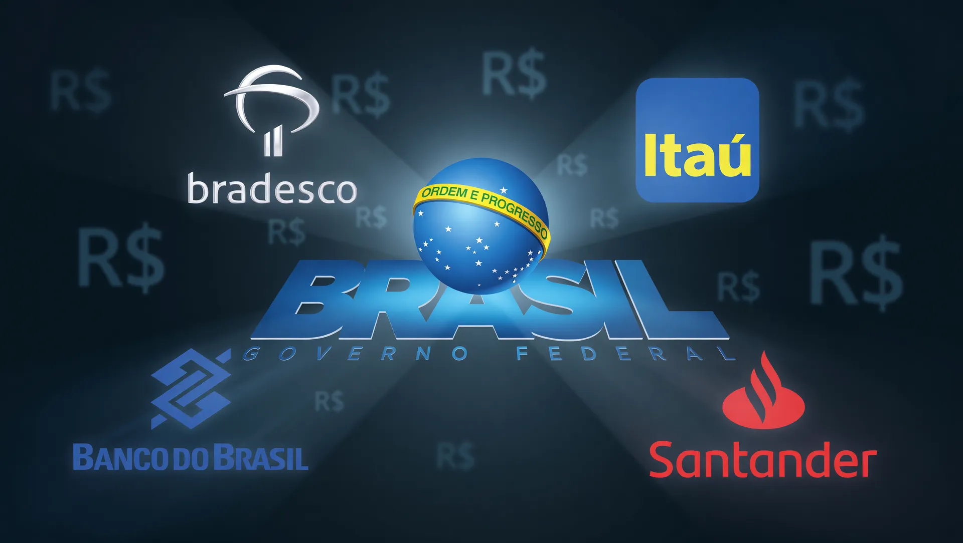 Logotipos do Governo Federal e principais bancos, simbolizando dinheiro esquecido em bancos para Desenrola 2.0