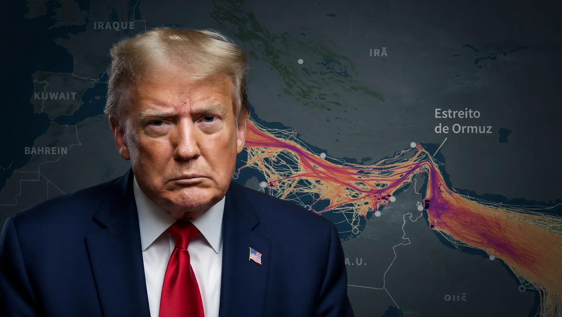 Trump e Estreito de Ormuz conectam dólar hoje, Copom e conflito Oriente Médio na colagem editorial