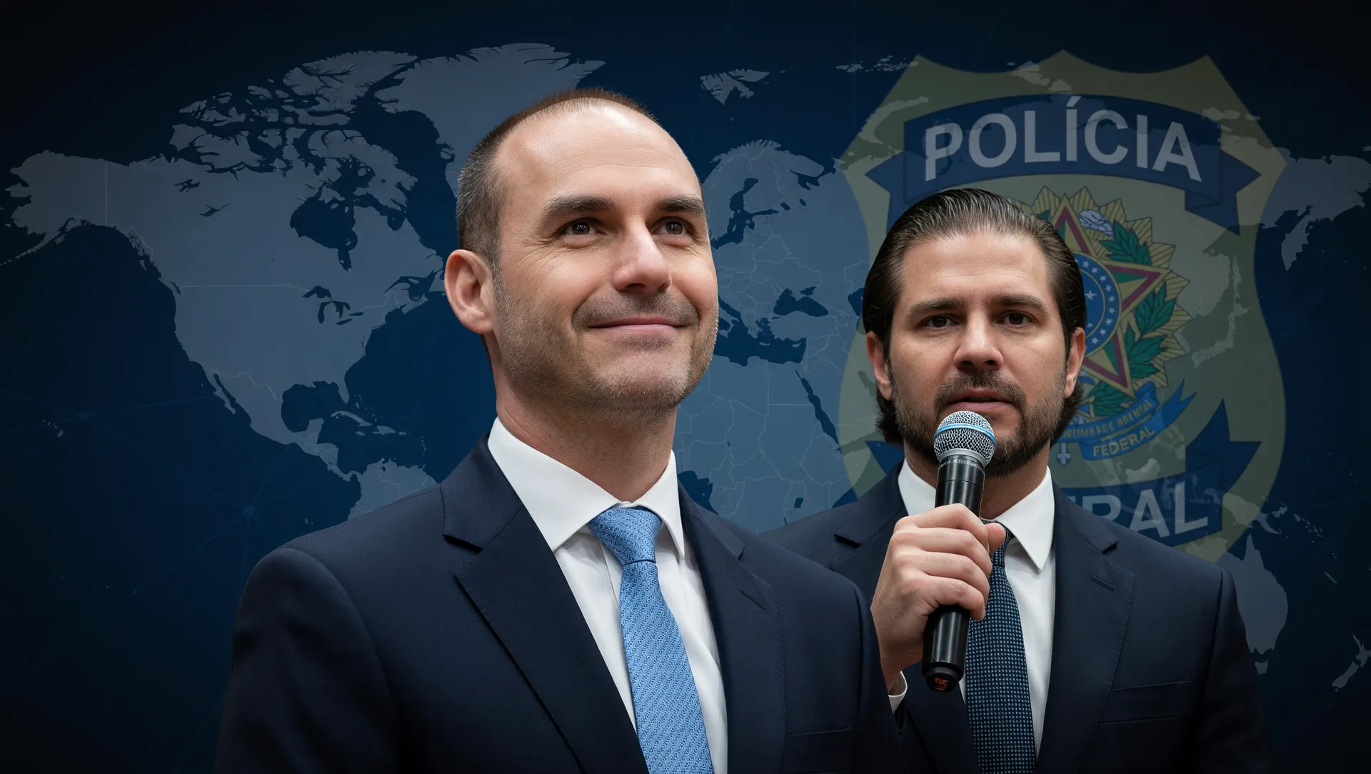 Colagem editorial: Eduardo Bolsonaro e Daniel Vorcaro em investigação de repasse de dinheiro para os EUA