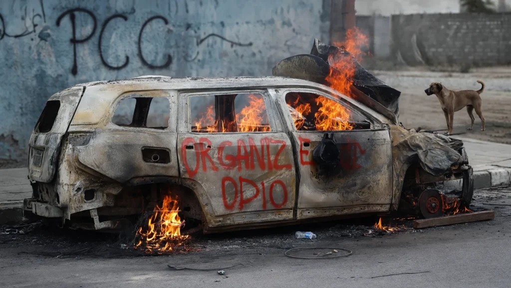 Marca territorial de facções criminosas no interior do Brasil, mostrando conflito entre PCC e Comando Vermelho