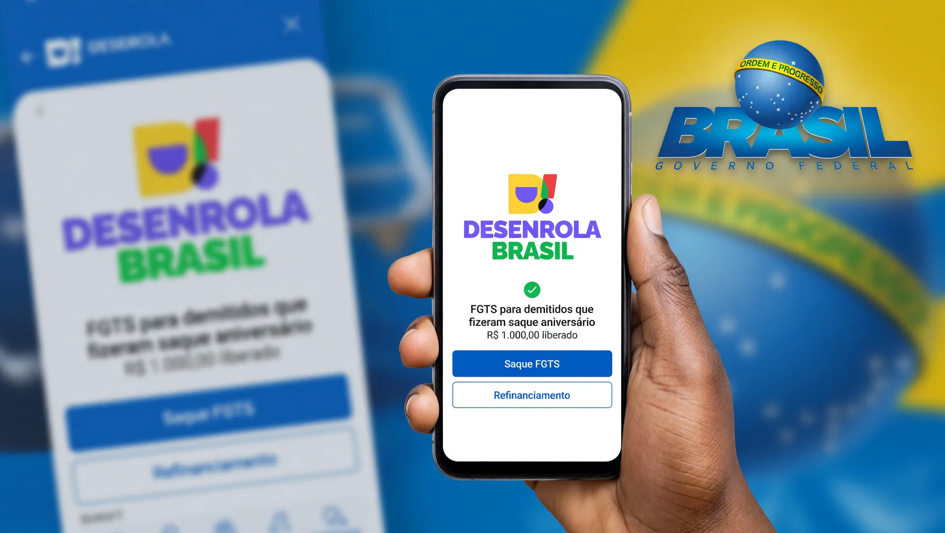 App Desenrola Brasil exibindo liberação de FGTS para demitidos que fizeram saque aniversário