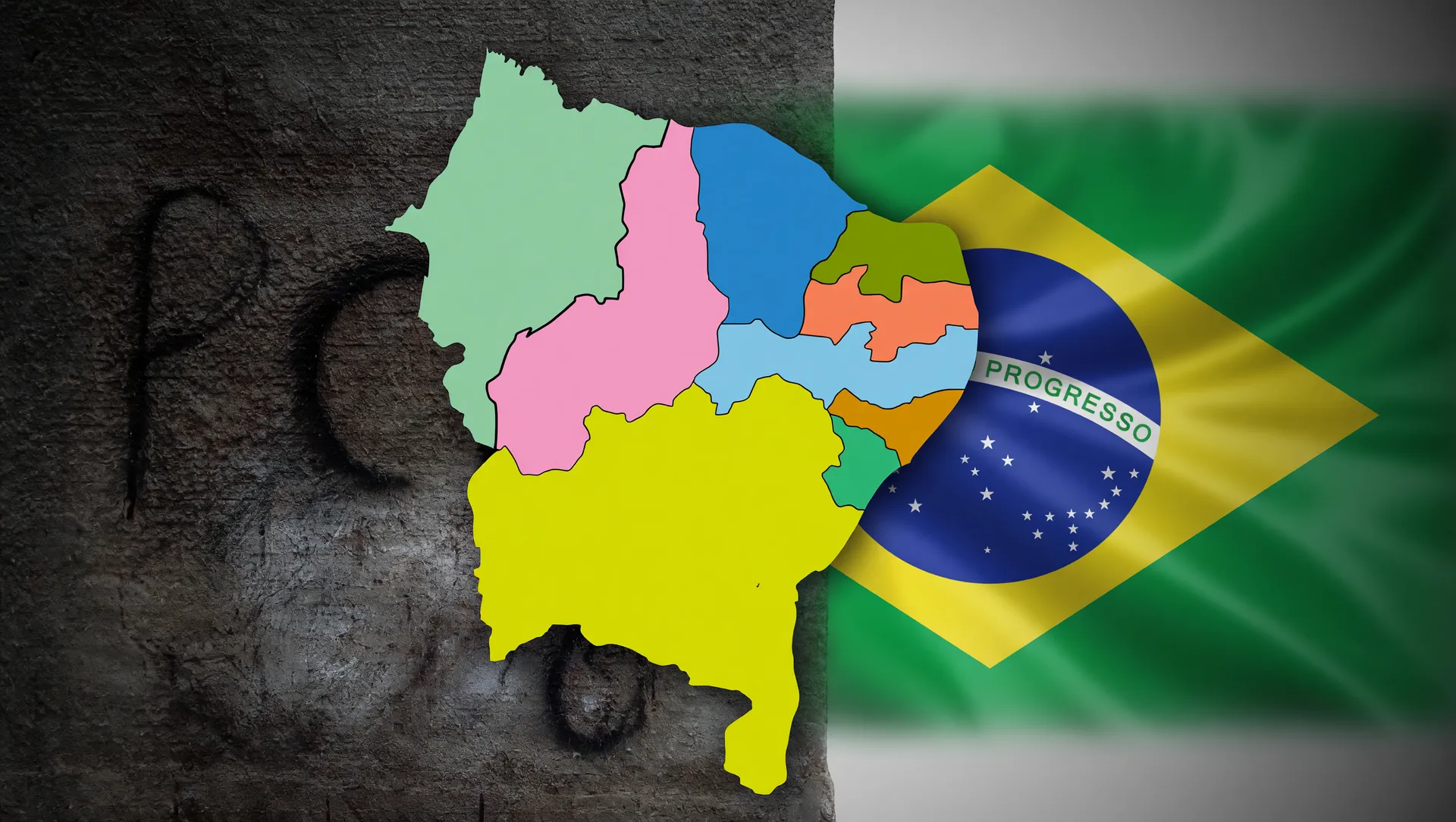 Mapa Nordeste com símbolos de homicídios por arma de fogo 2024 e crime organizado