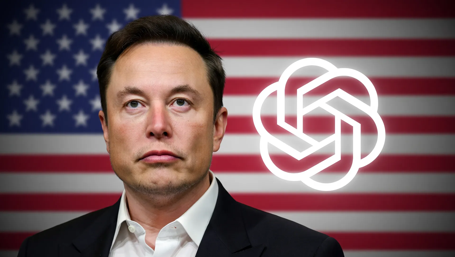 Retrato de Elon Musk e logotipo OpenAI em composição editorial sobre processo judicial nos EUA
