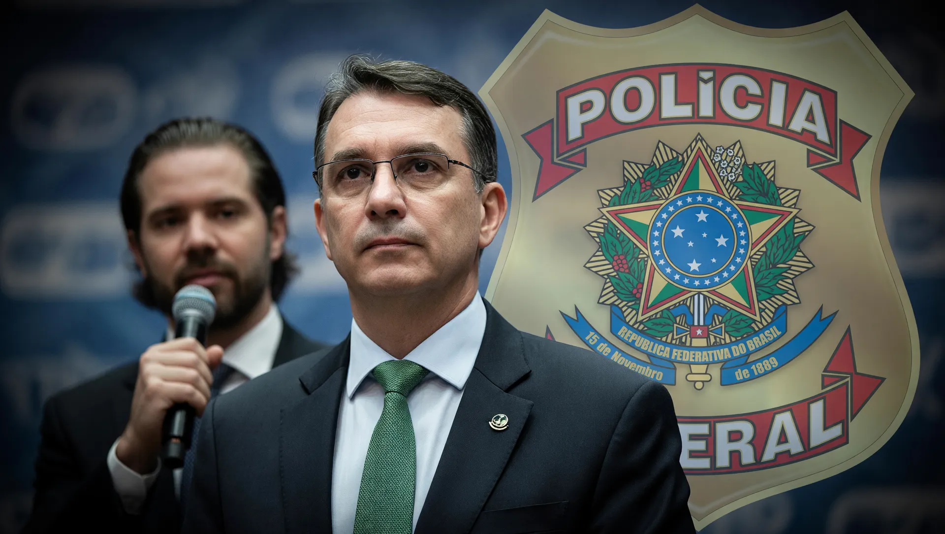 Colagem editorial: impacto Vorcaro na candidatura de Flávio Bolsonaro durante investigação da Polícia Federal
