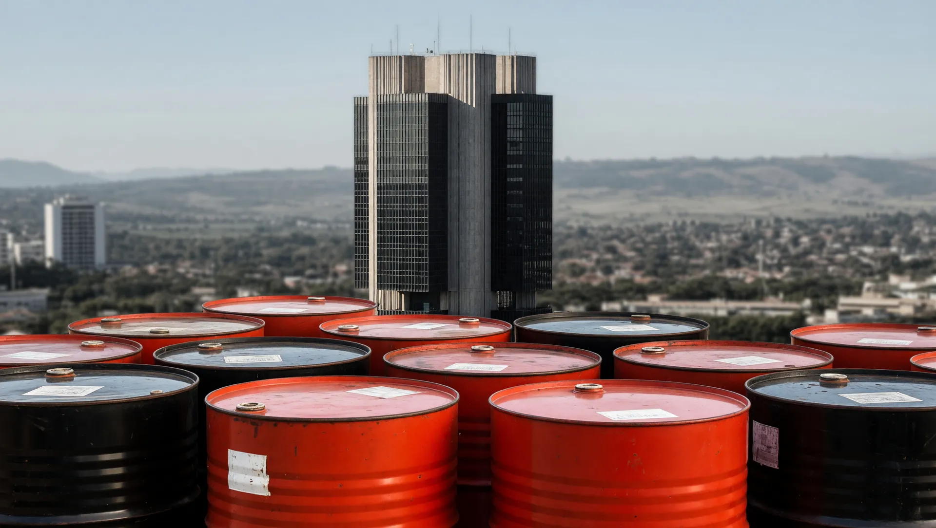 Barris de petróleo com Banco Central ao fundo: inflação brasileira no limite da meta pela crise energética