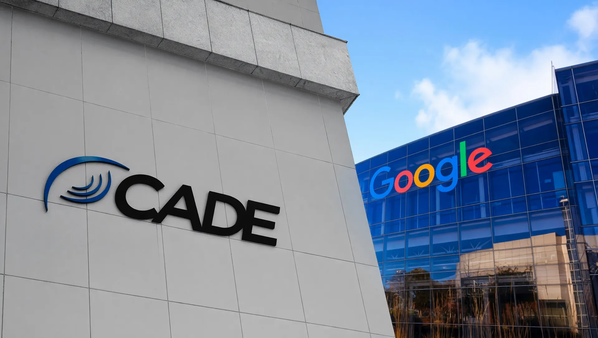 Investigação Cade sobre Google e inteligência artificial: logos e sedes em composição editorial