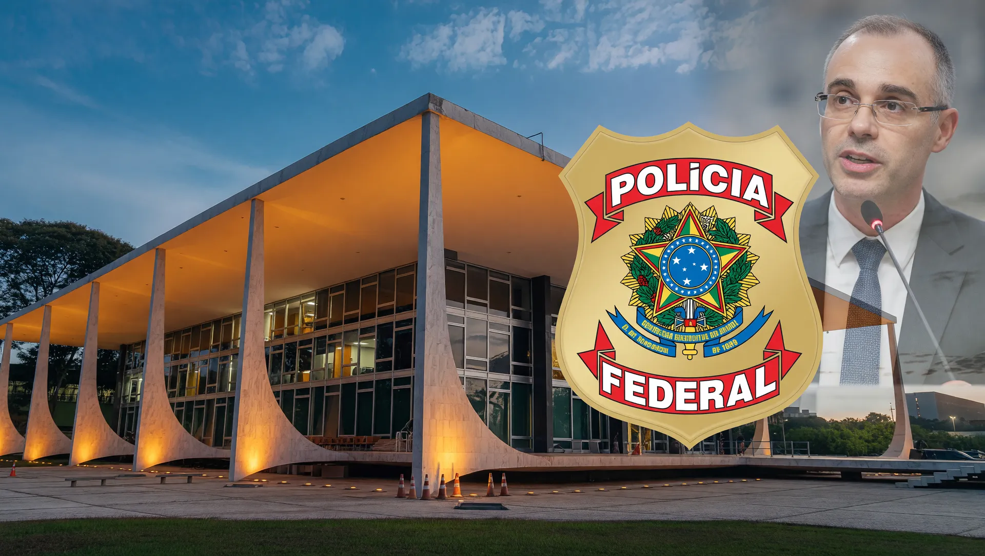 STF e Polícia Federal em composição editorial sobre investigação fraudes INSS