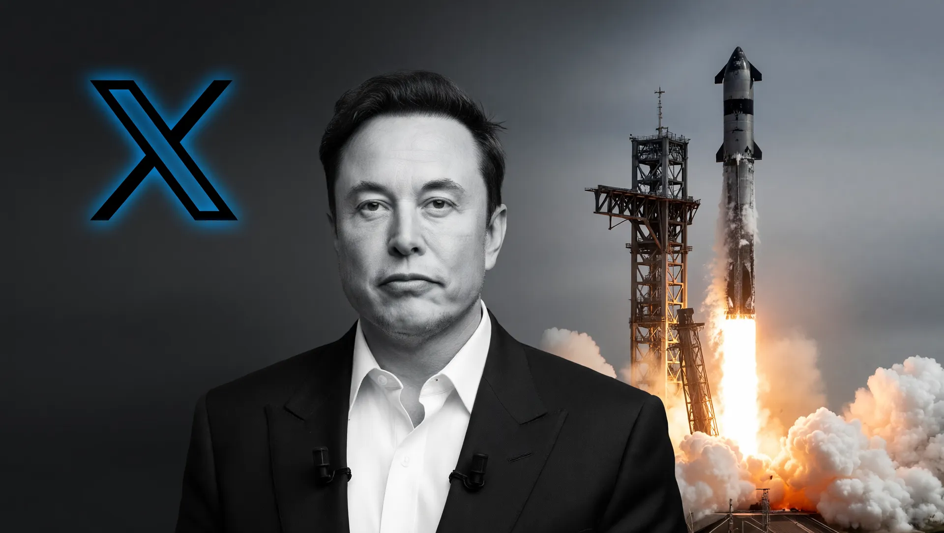 Retrato de Elon Musk com Starship e xAI simbolizando a histórica fusão para IPO SpaceX junho Nasdaq