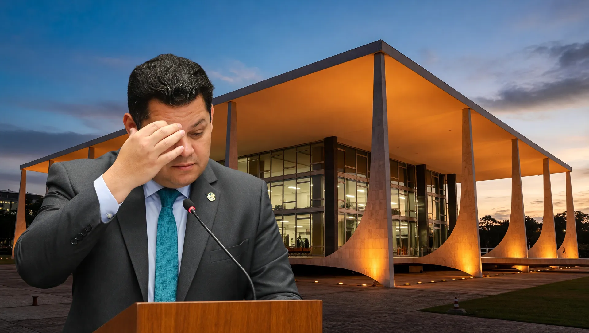 Presidente do Senado em púlpito com STF ao fundo: lei da dosimetria redução de pena