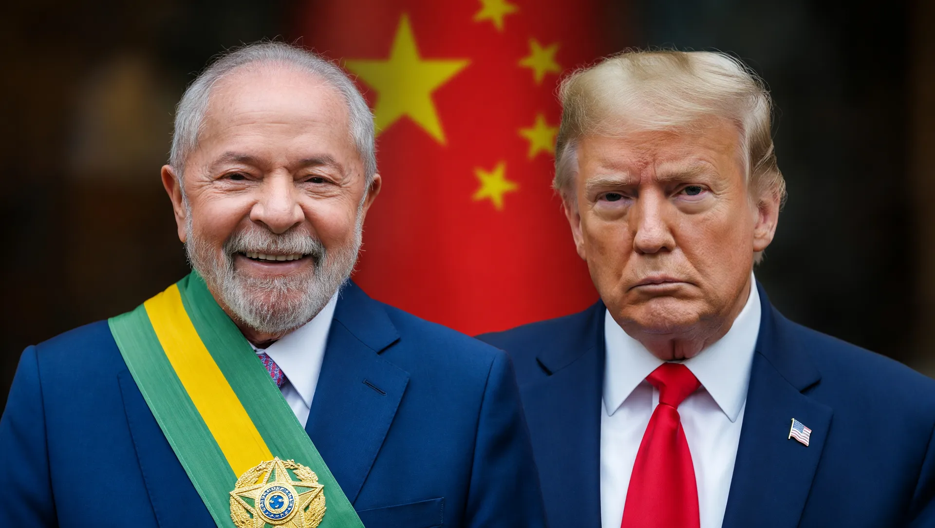 Presidentes Lula e Trump em composição sobre disputa de investimento Brasil e China