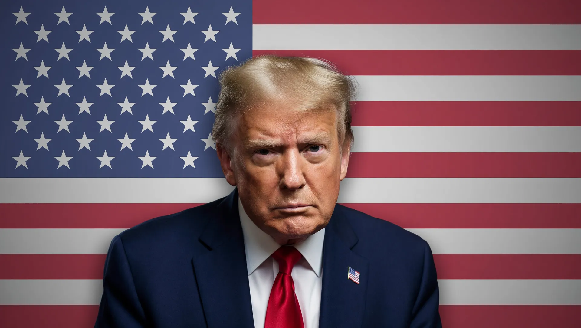 Retrato presidencial composto para nota de dólar com rosto de Trump e bandeira americana