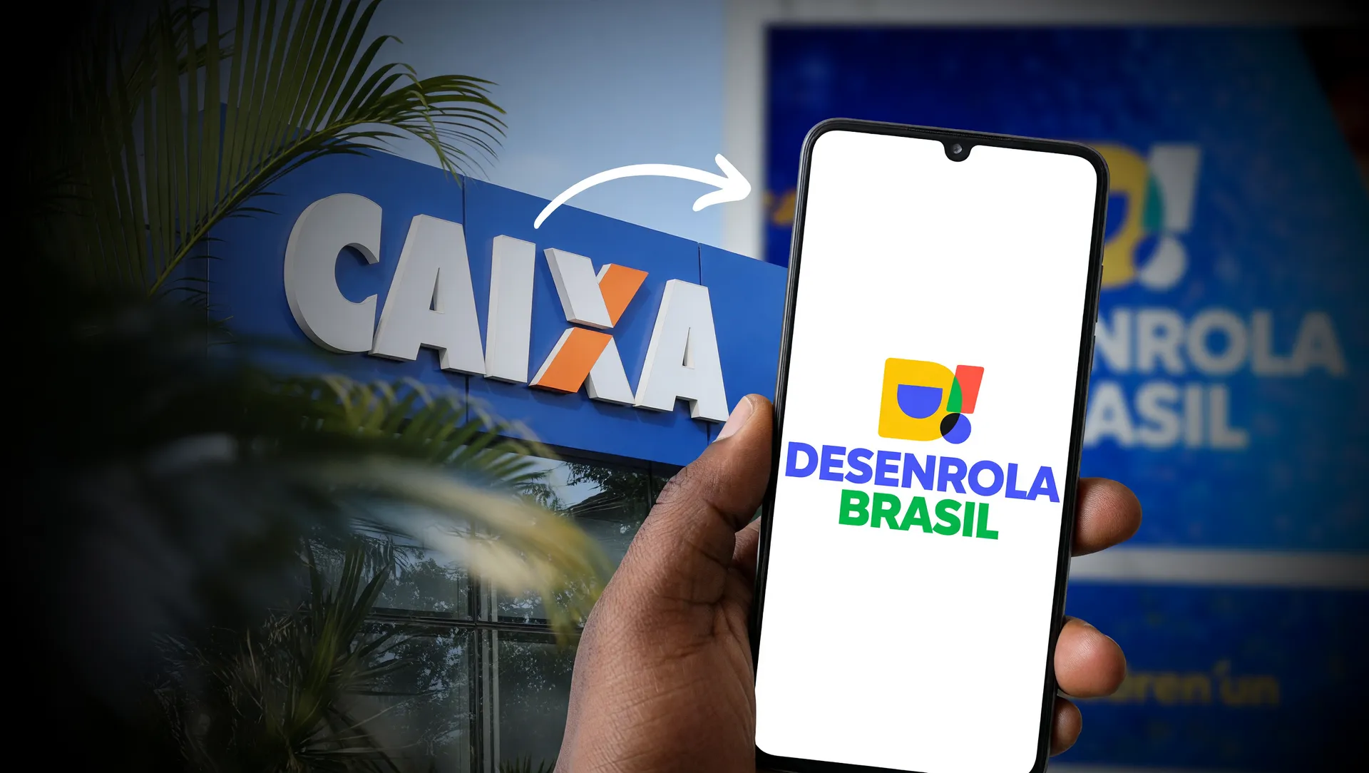 Fachada de agência Caixa com destaque para pagamento FGTS saque-aniversário antecipado
