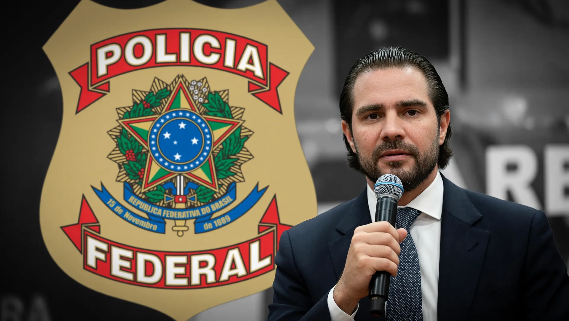 Brasão da Polícia Federal investigando pai de Vorcaro repasse após Compliance Zero