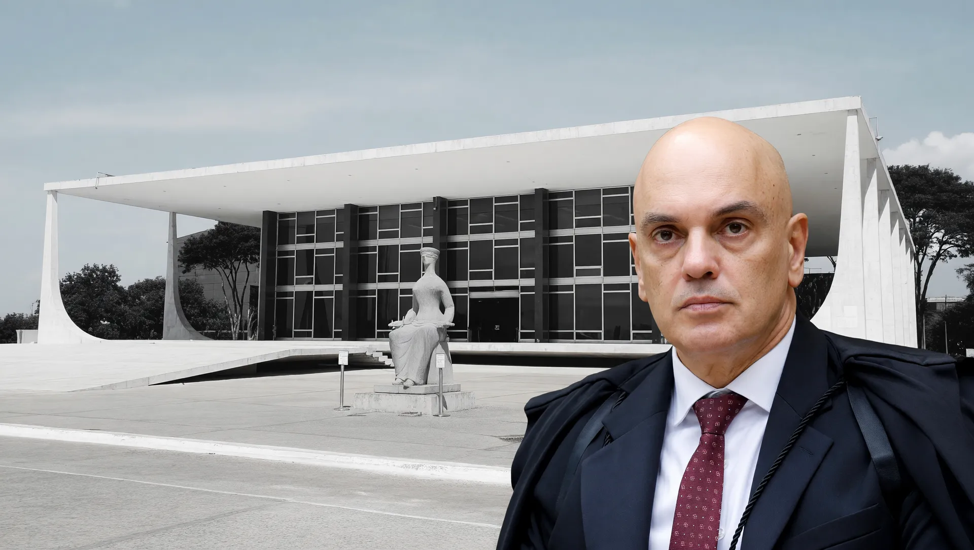 Fachada icônica do STF e magistrado em composição editorial sobre penduricalhos no funcionalismo público