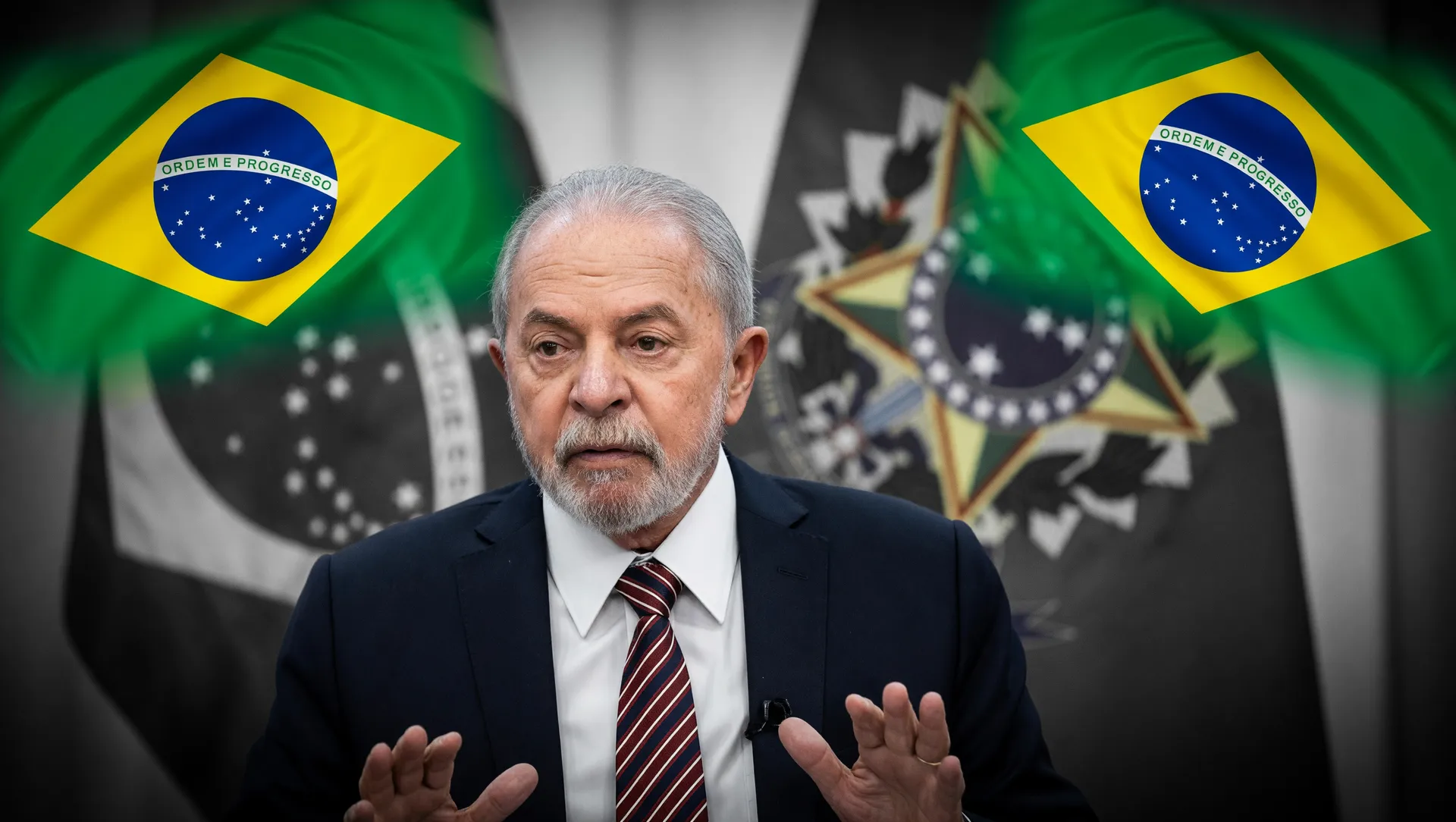 Retrato oficial de Lula apresentando o plano Lula contra crime organizado no Brasil