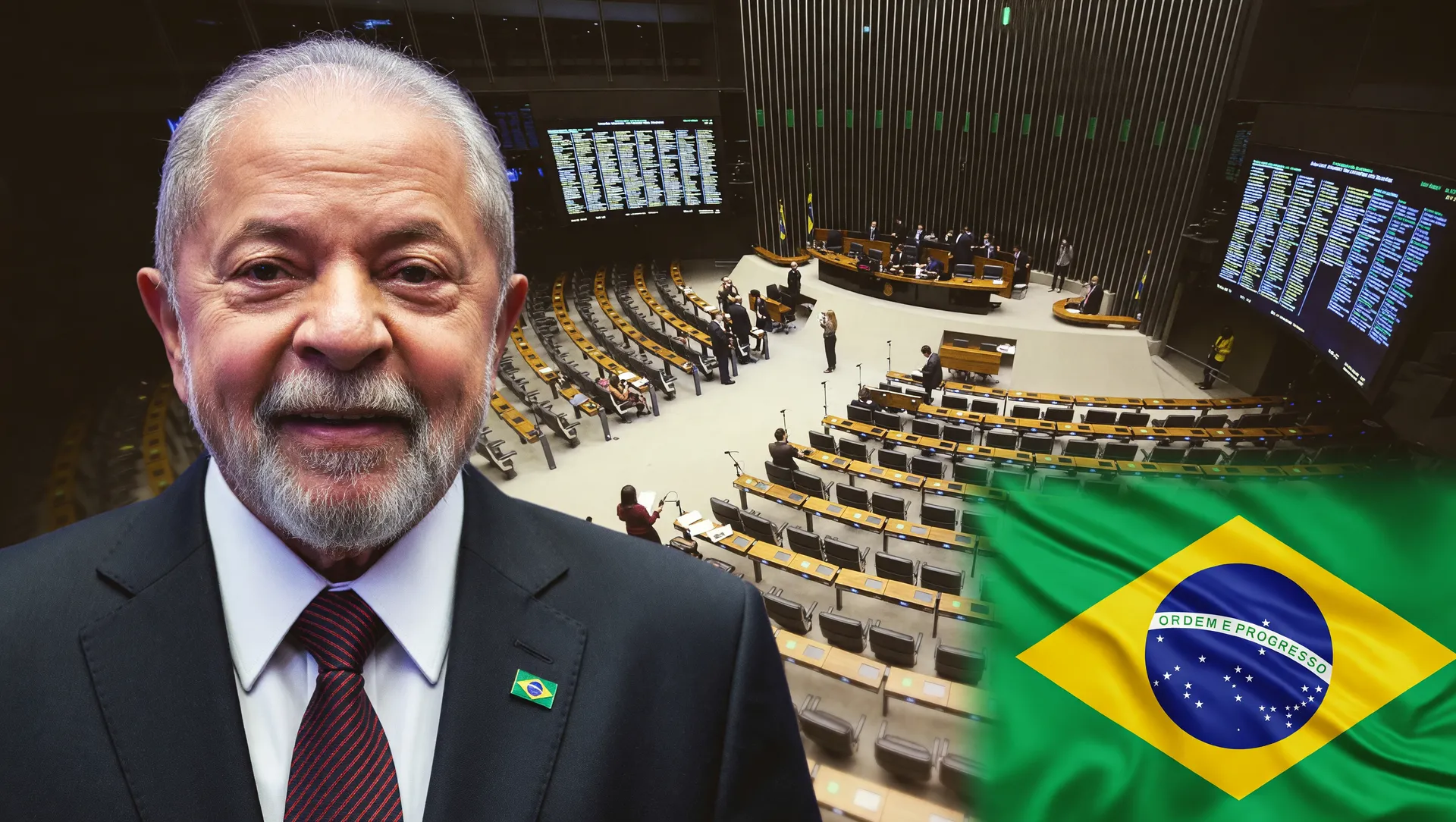 Lula, Câmara e bandeira do Brasil representando política nacional de minerais críticos estratégicos