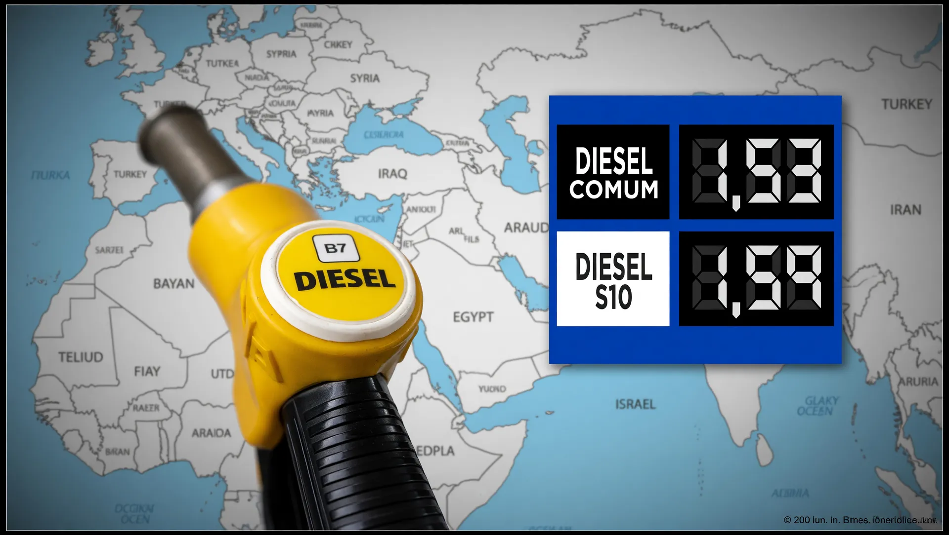 Bomba diesel amarela mostra queda do preço diesel conflito Oriente Médio