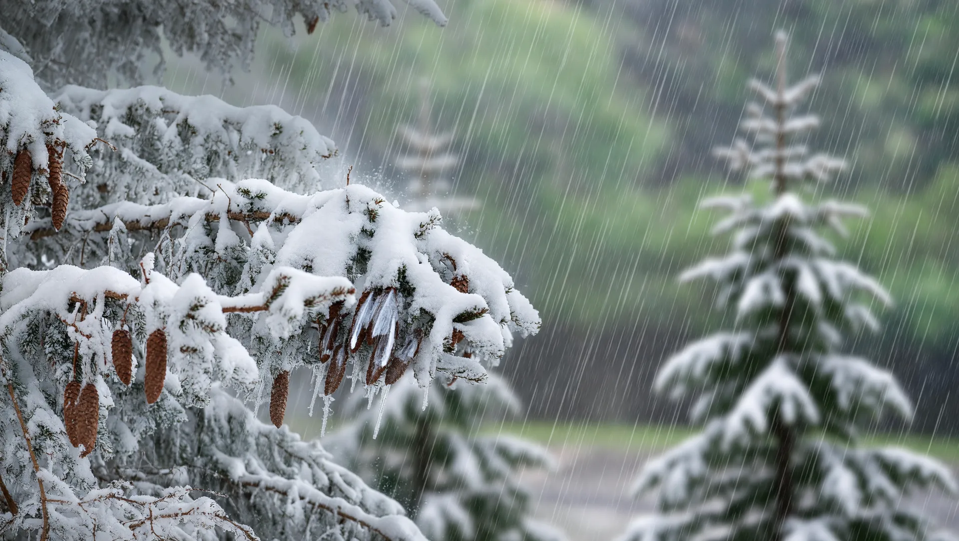 Neve em paisagem invernal marca primeira onda de frio 2026 com chuvas intensas