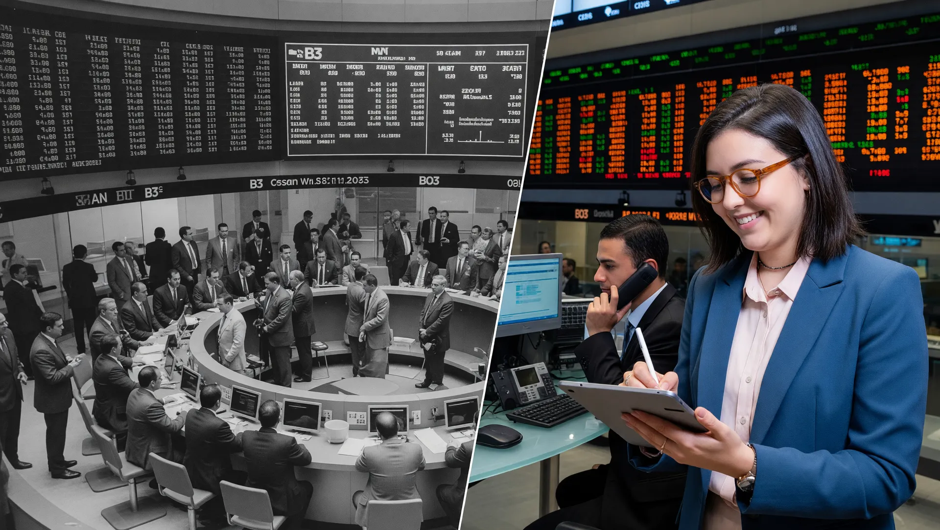 Pregão B3 marcando primeiro IPO em cinco anos, com profissional monitorando cotações