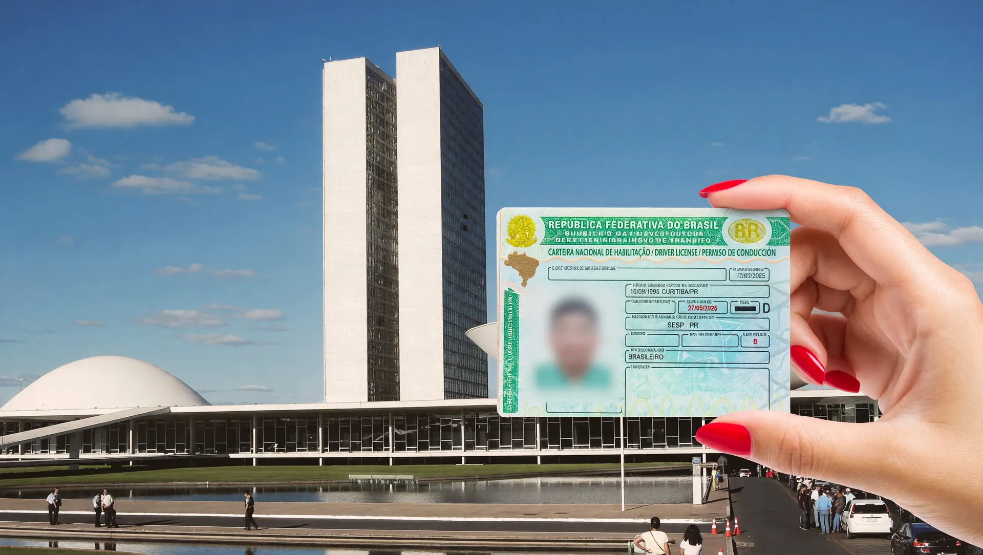 Congresso Nacional com CNH em destaque, representando a aprovação da renovação automática com exame médico