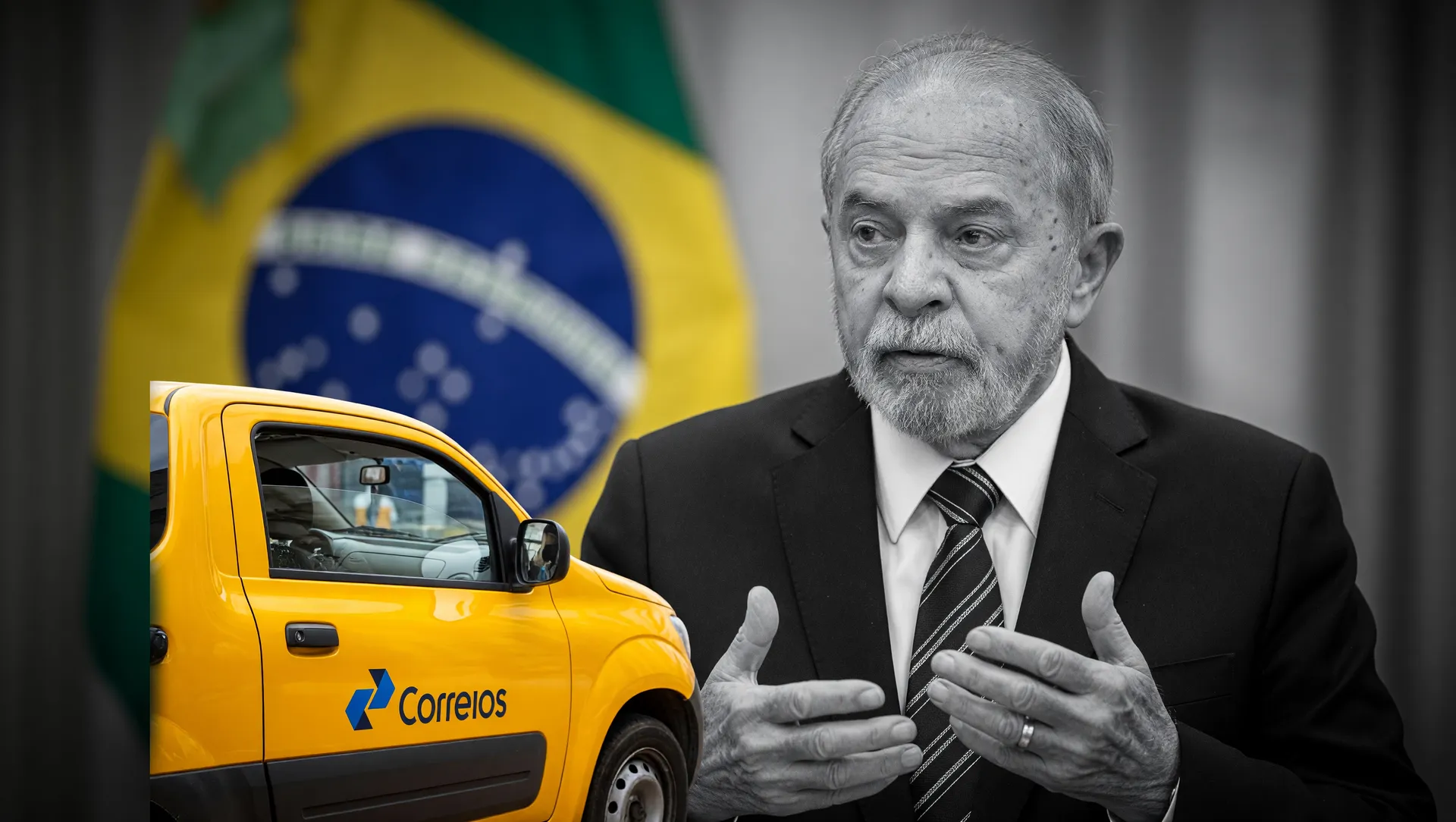 Retrato de Lula com veículo Correios: representação visual do rombo estatais federais recorde histórico