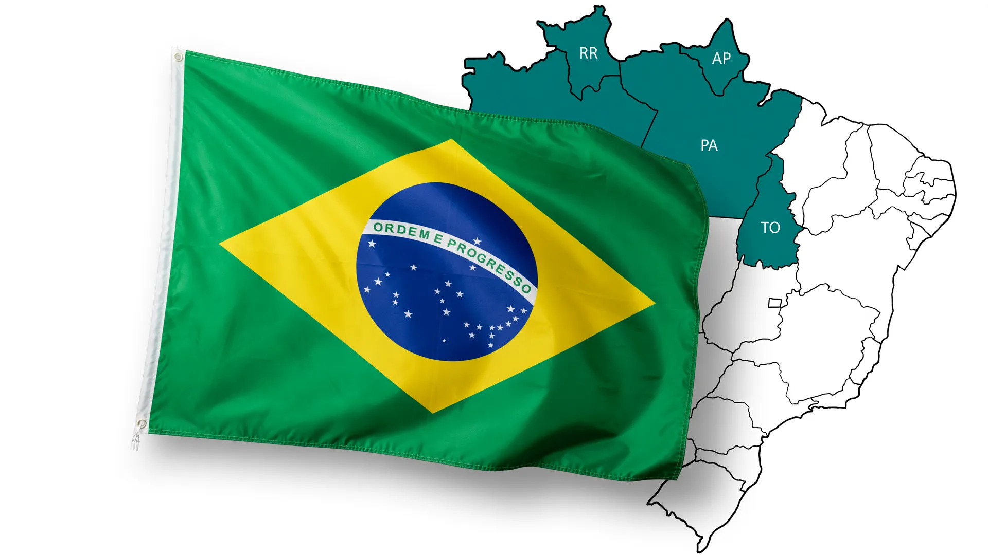 Mapa da Região Norte com bandeira do Brasil, ilustrando avanços e desafios no sub-registro de nascimentos Brasil 2024