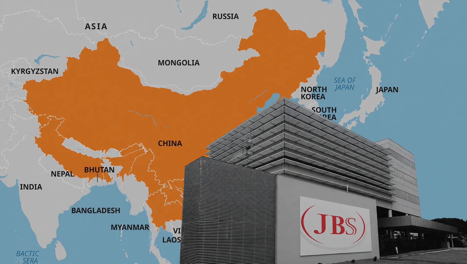Suspensão frigoríficos brasileiros China: visualização geográfica da China e unidade fabril JBS