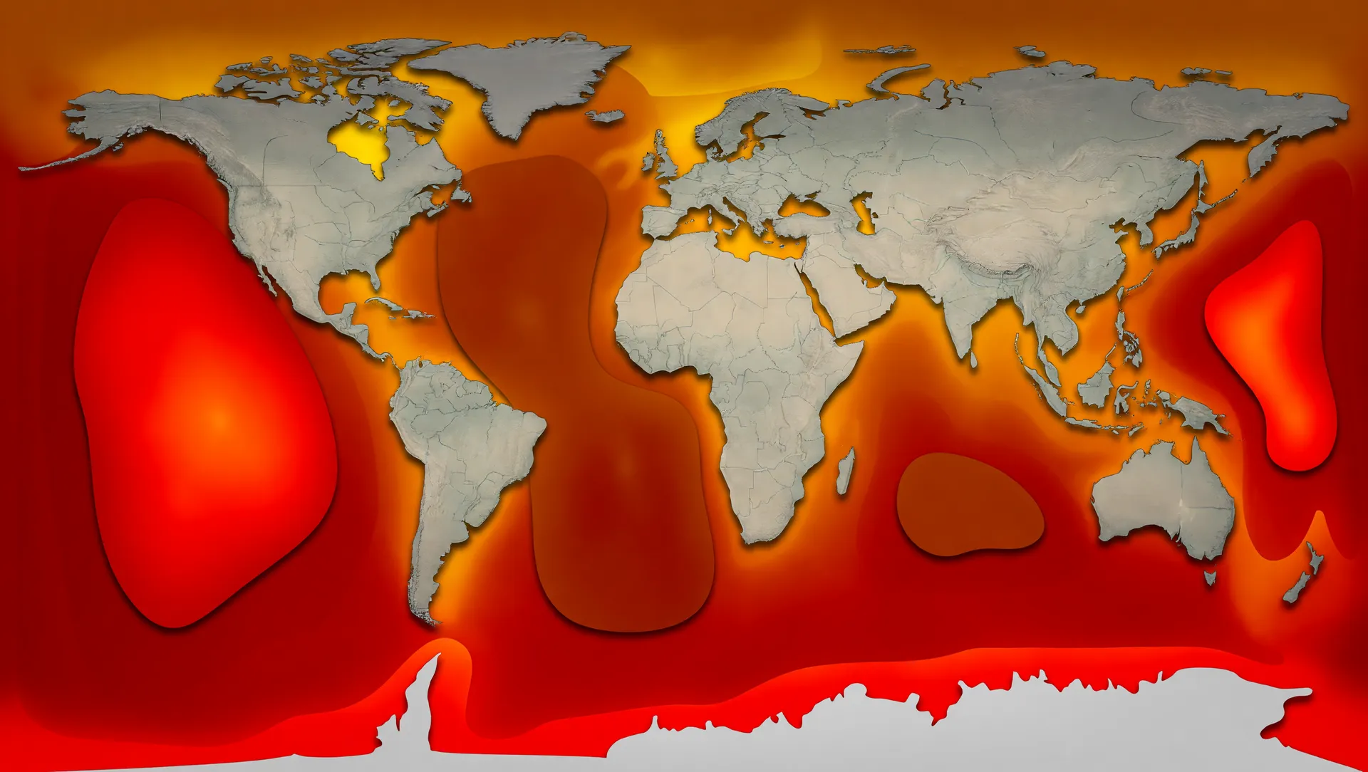Mapa-múndi dos oceanos mostrando aquecimento recorde da temperatura dos oceanos El Niño 2026