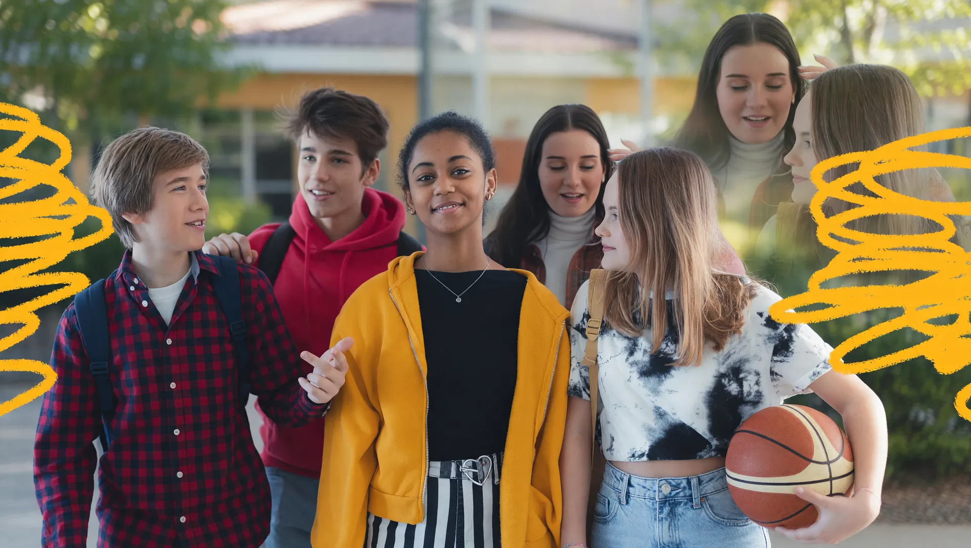 Adolescentes em interação positiva ilustrando bem-estar e transição para o ensino médio com foco em saúde mental