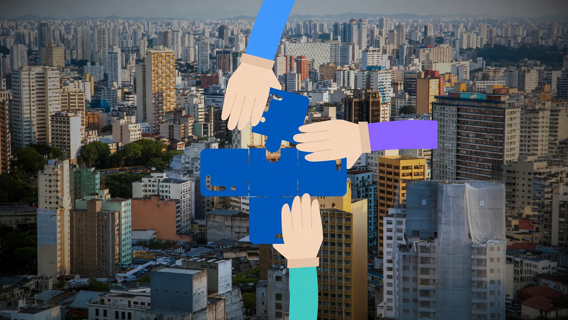 Campanha de vacinação contra dengue Butantan no SUS de São Paulo com skyline urbano