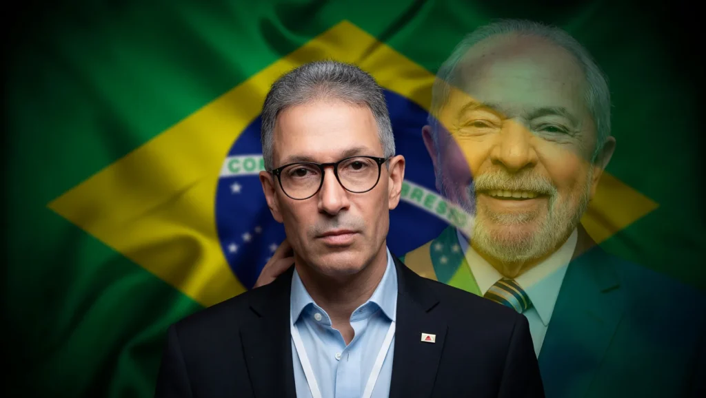Romeu Zema e Lula com bandeira brasileira em debate sobre trabalho infantil e eleições 2026