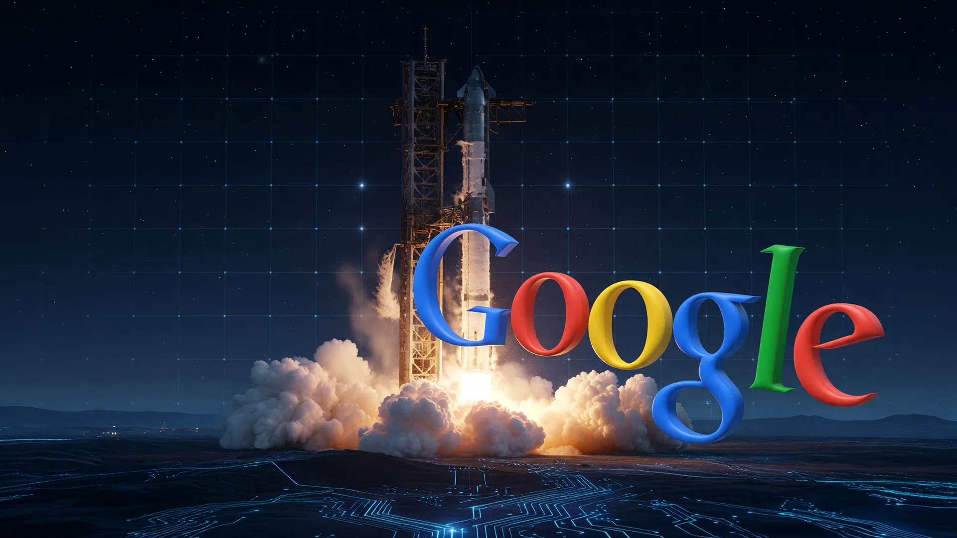 Acordo SpaceX Google inteligência artificial: foguete e logo em parceria tecnológica