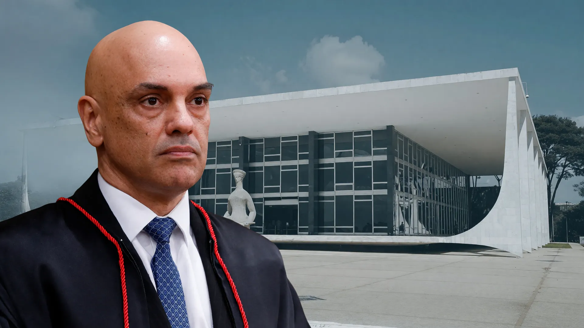 Moraes em traje judicial e STF ao fundo; arma apreendida segurança Bolsonaro sob decisão judicial