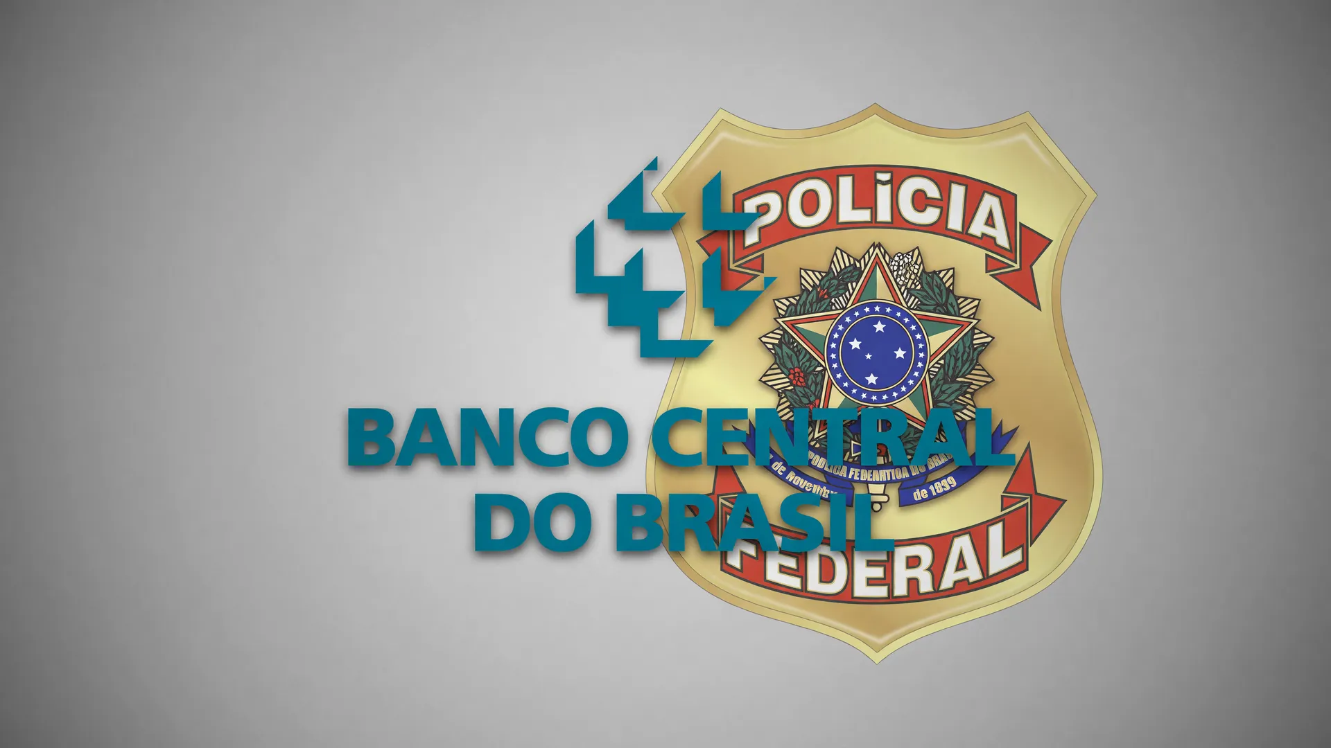 Símbolos do Banco Central e Polícia Federal representando a liquidação extrajudicial do banco Pleno