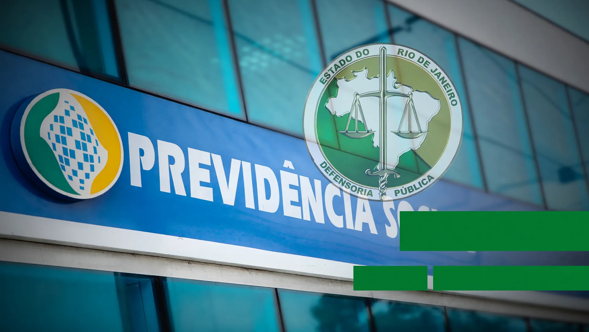 Fachada INSS com símbolos Defensoria Pública: Bolsa Família continua durante análise do BPC